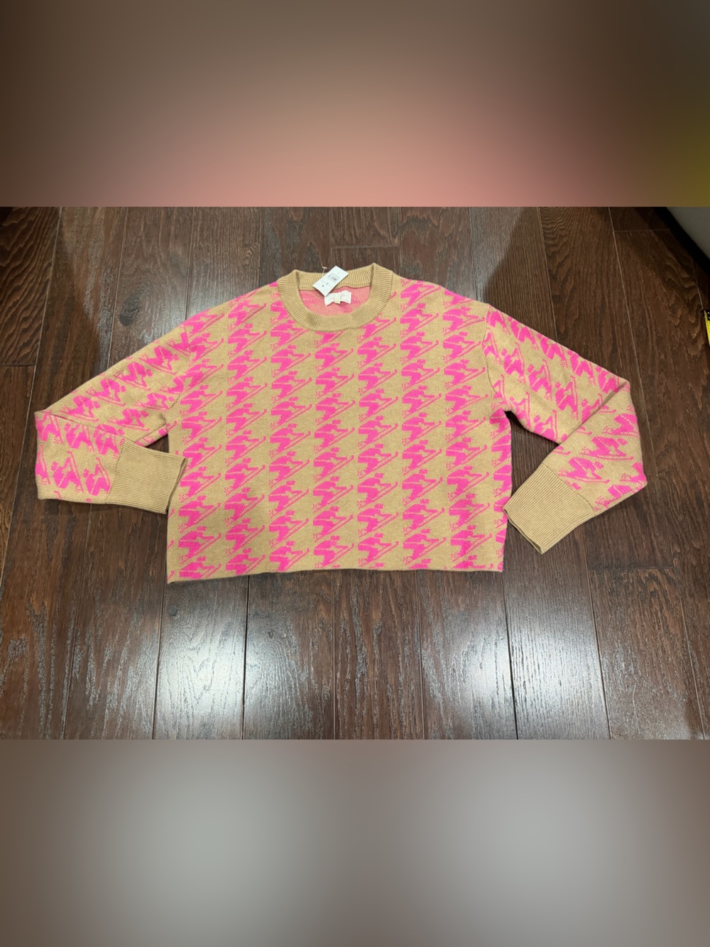 Lou & Grey Sweater Wool Blend Pink Tan SKI Graphic Crop Women Small NEW